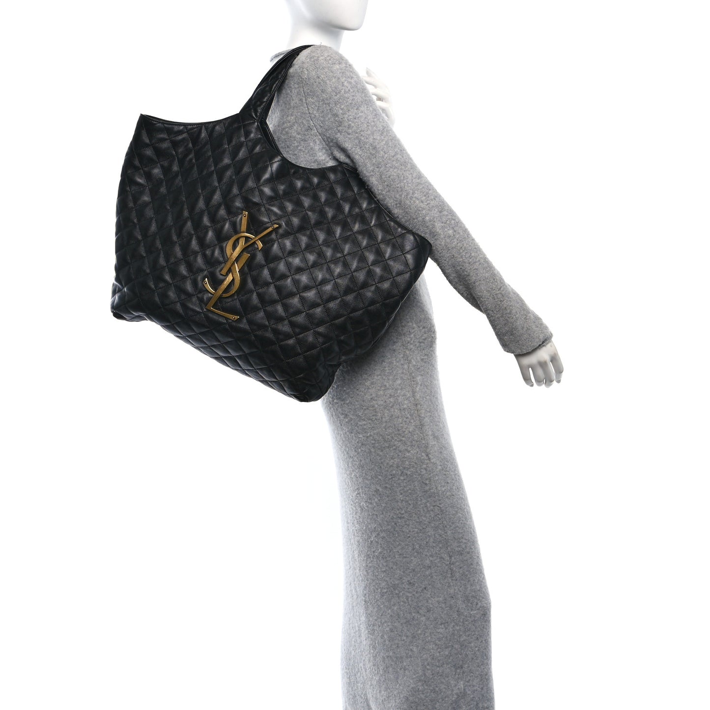 Lambskin Quilted Maxi Icare Shopping Tote Black