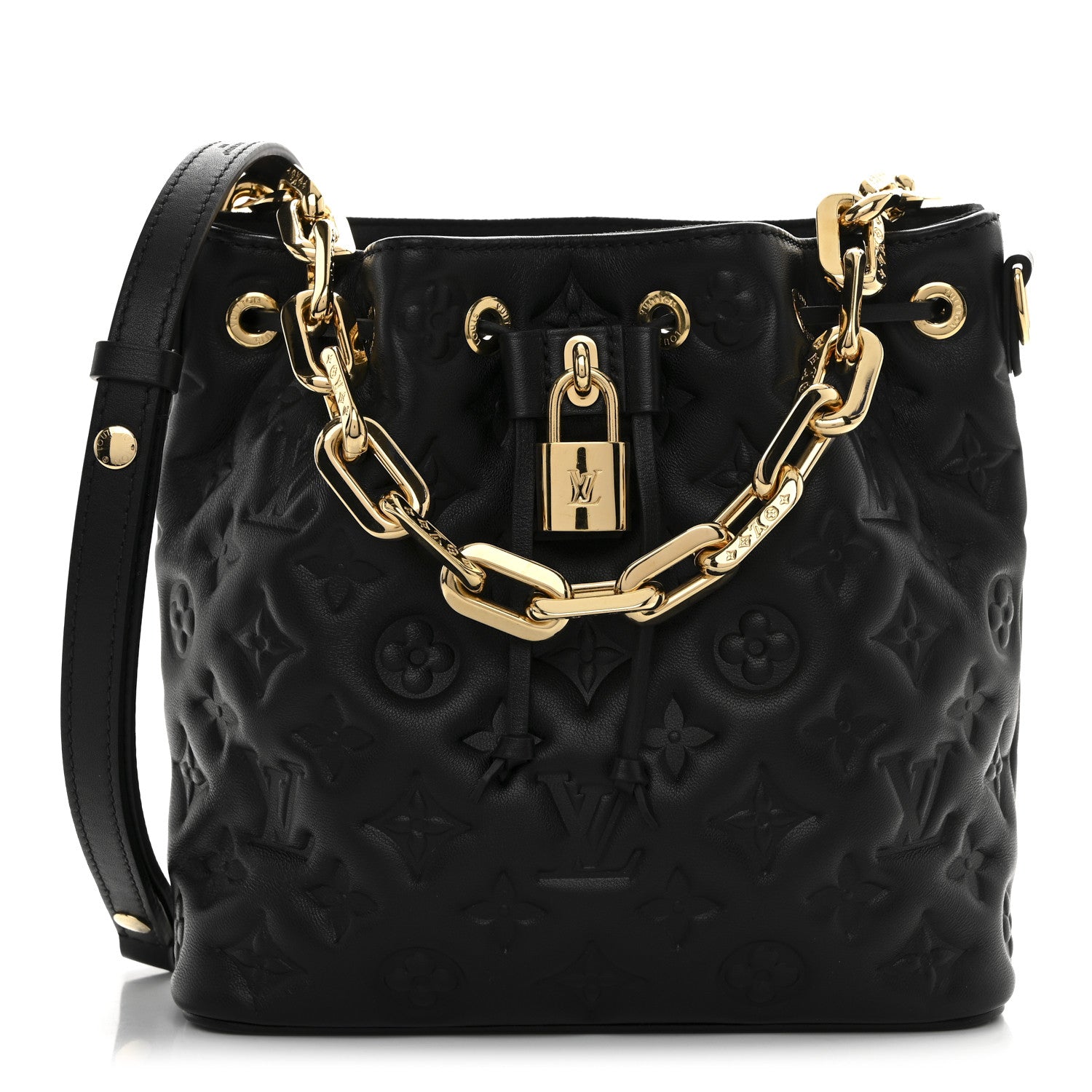 Louis Vuitton Lambskin Embossed Monogram Coussin Bucket Black