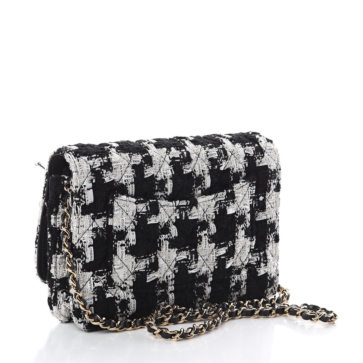 Tweed Quilted Wallet On Chain WOC Black Ecru White