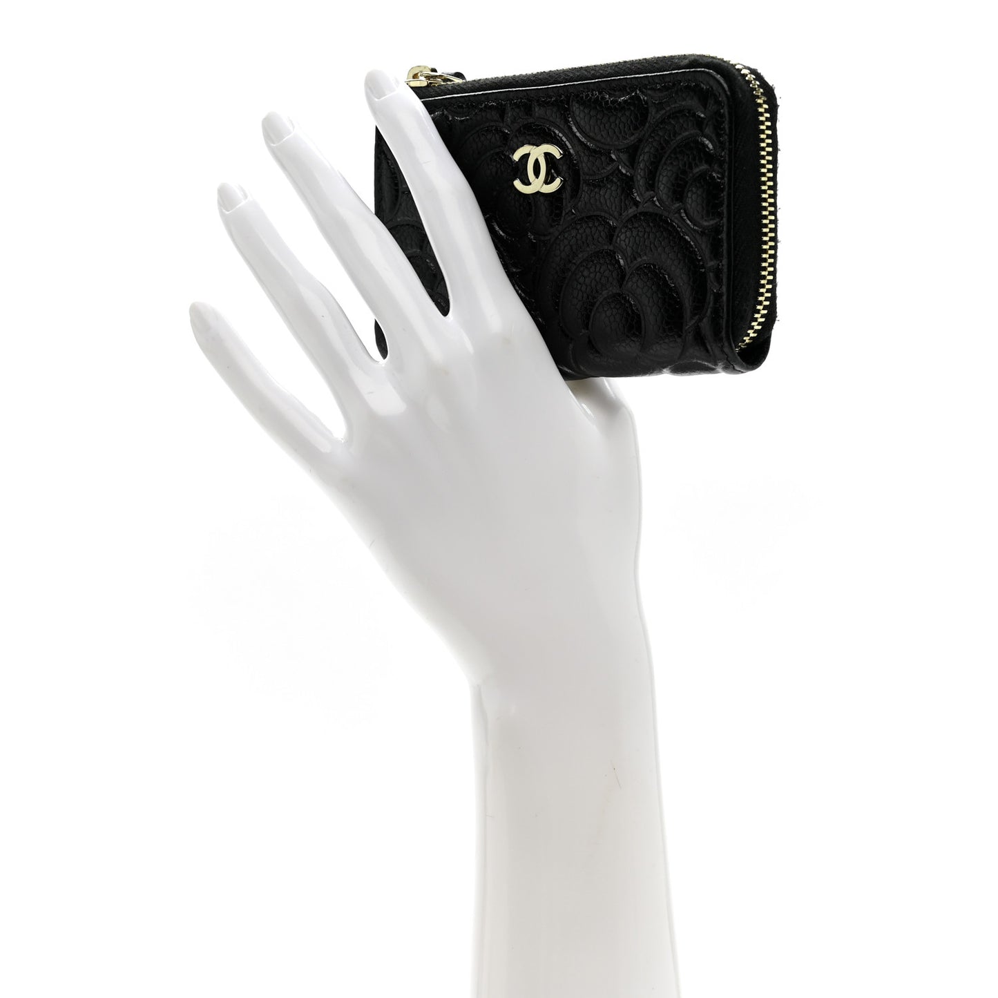 Caviar Camellia Embossed Key Holder Case Black