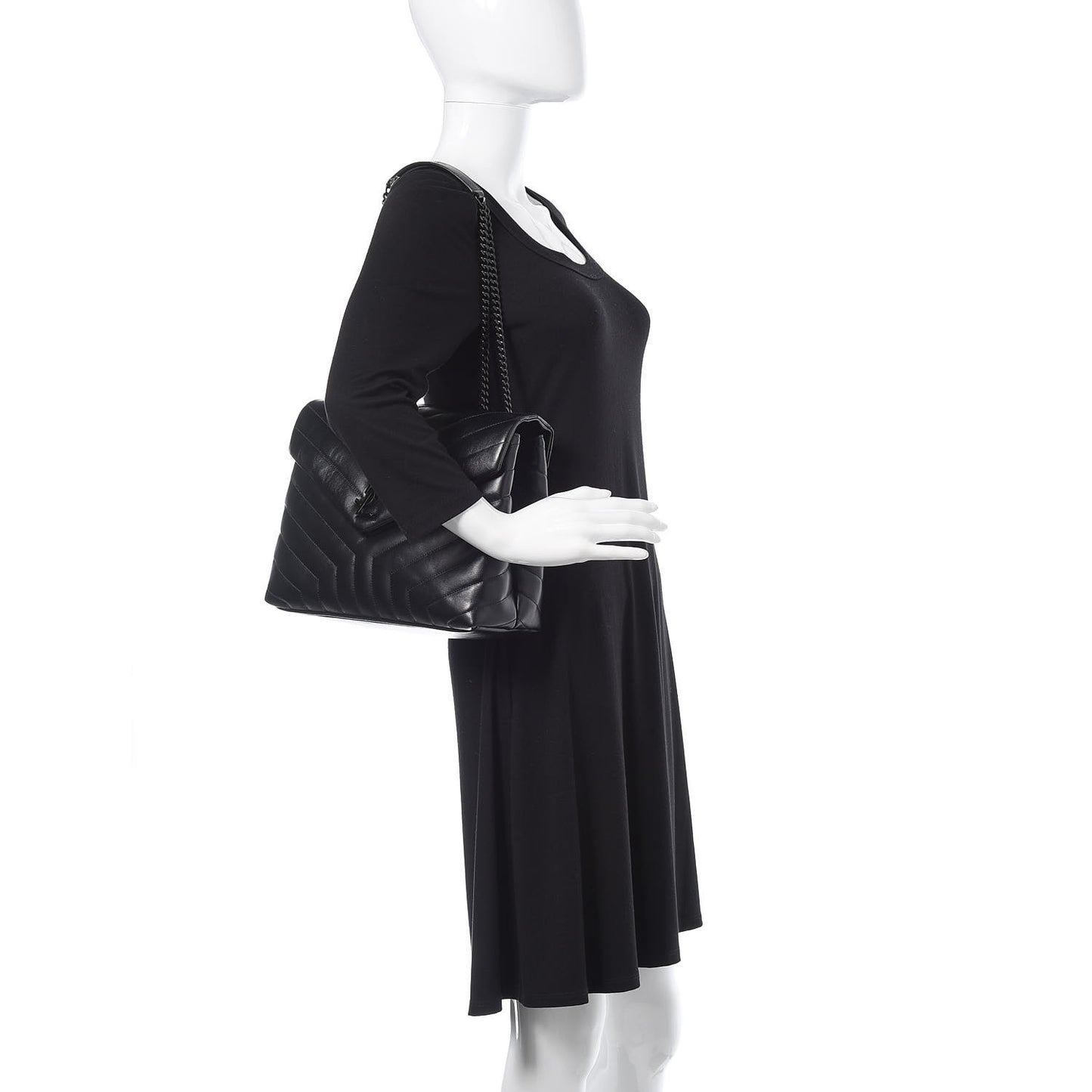 Calfskin Y Quilted Monogram Medium Loulou Chain Satchel Black