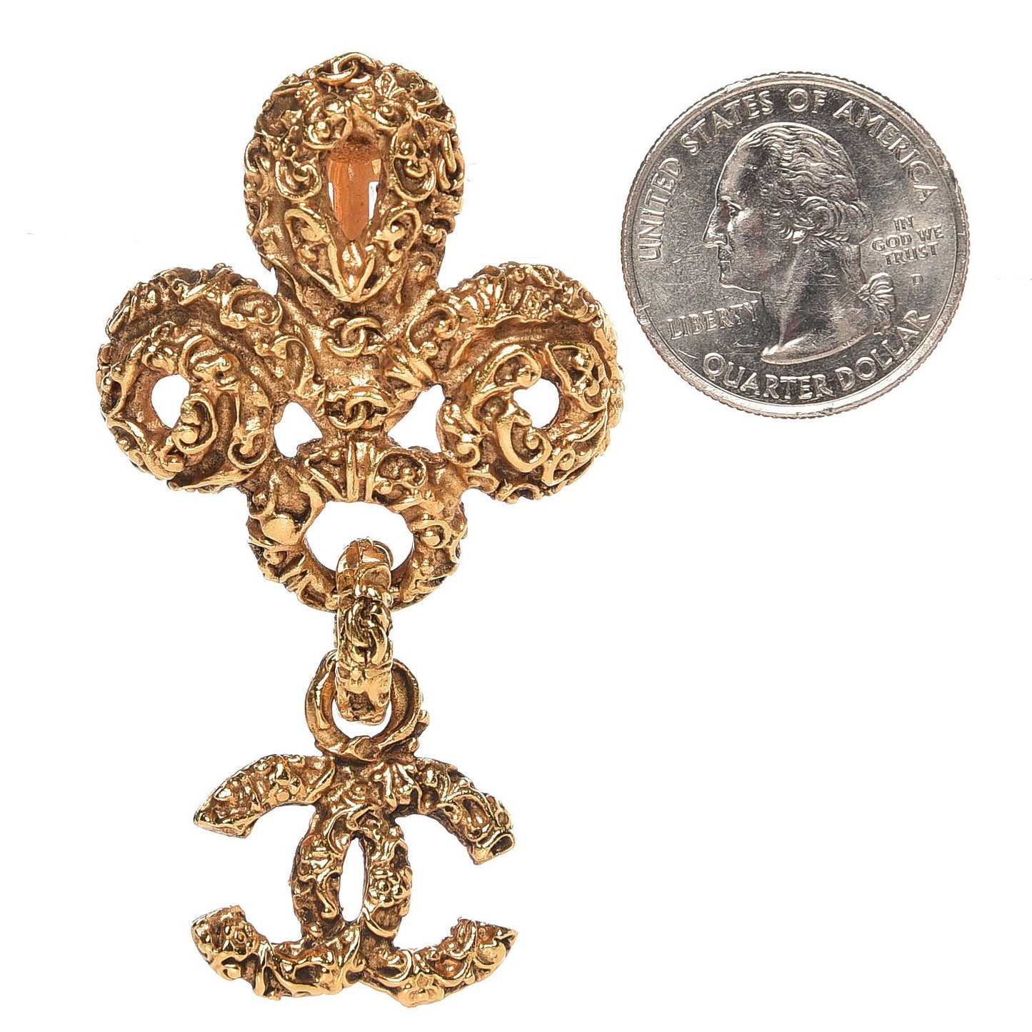 Fleur De Lis CC Drop Clip On Earrings Gold
