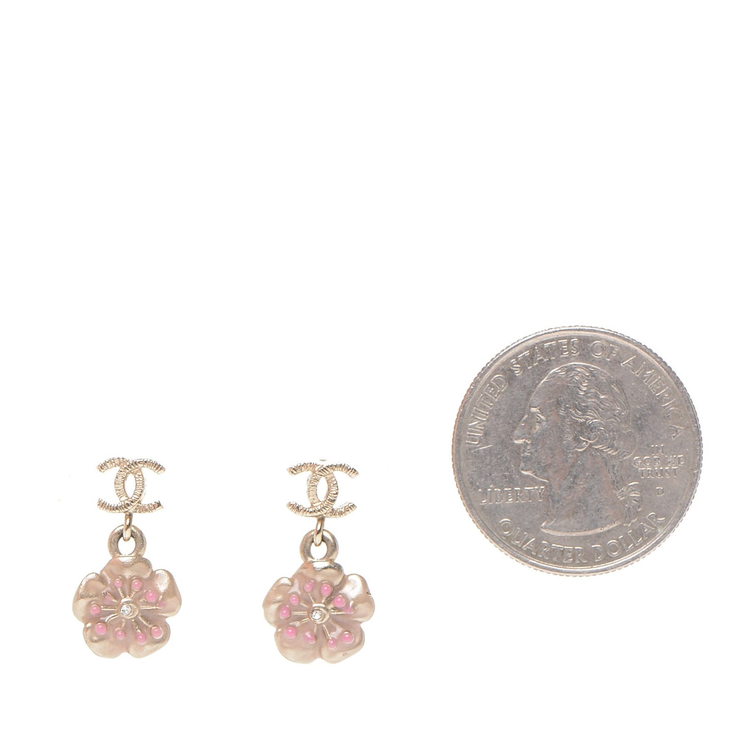 Enamel CC Camellia Earrings Gold Pink