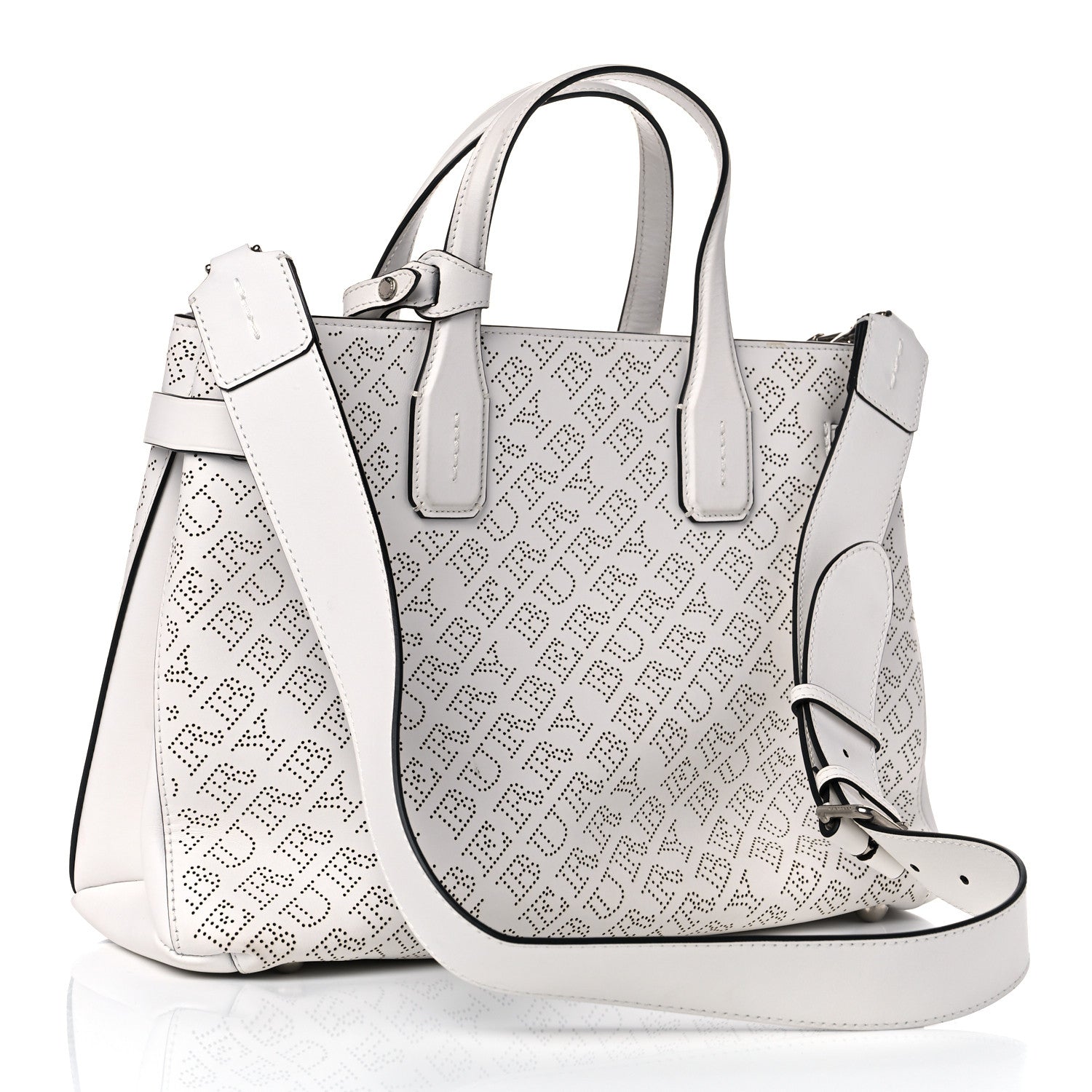 Burberry Calfskin Perforated Medium Banner Tote Chalk White 3 of 12