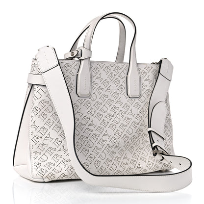 Burberry Calfskin Perforated Medium Banner Tote Chalk White 3 of 12