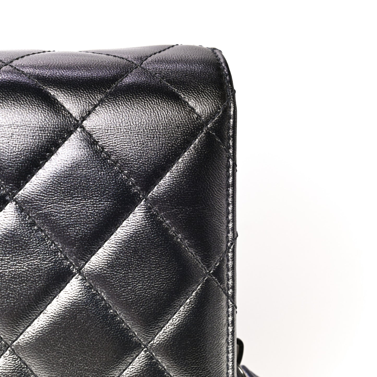 Metallic Lambskin Like A Wallet Flap Silvery Black