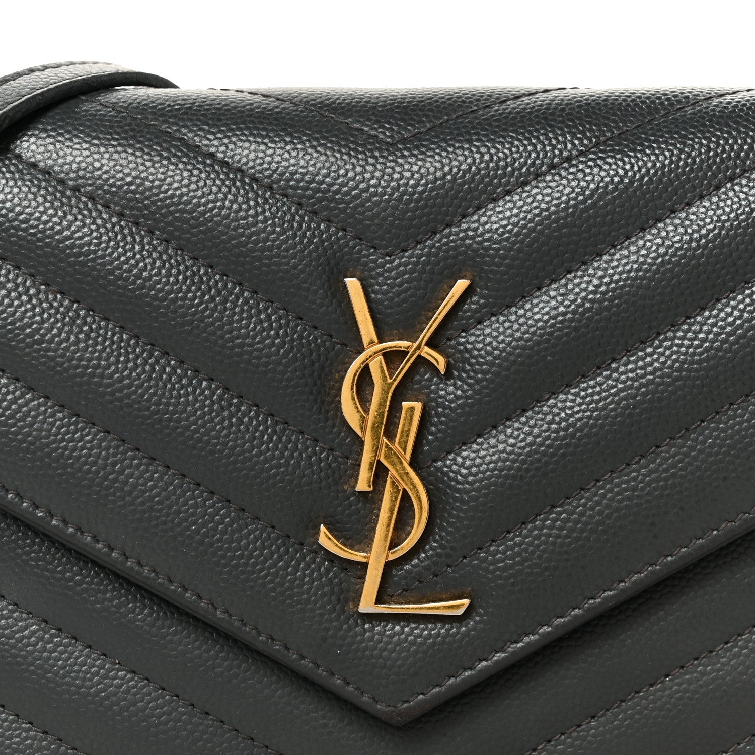 Saint Laurent Grain De Poudre Matelasse Chevron Monogram Envelope Chain Wallet Dark Smog 8 of 11