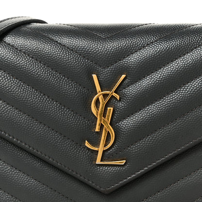 Saint Laurent Grain De Poudre Matelasse Chevron Monogram Envelope Chain Wallet Dark Smog 8 of 11
