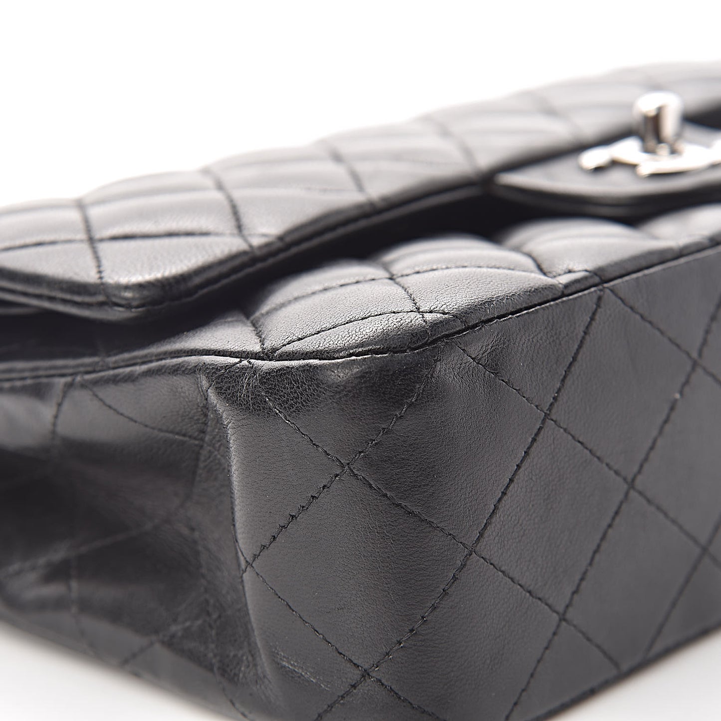 Lambskin Quilted Medium Double Flap Black