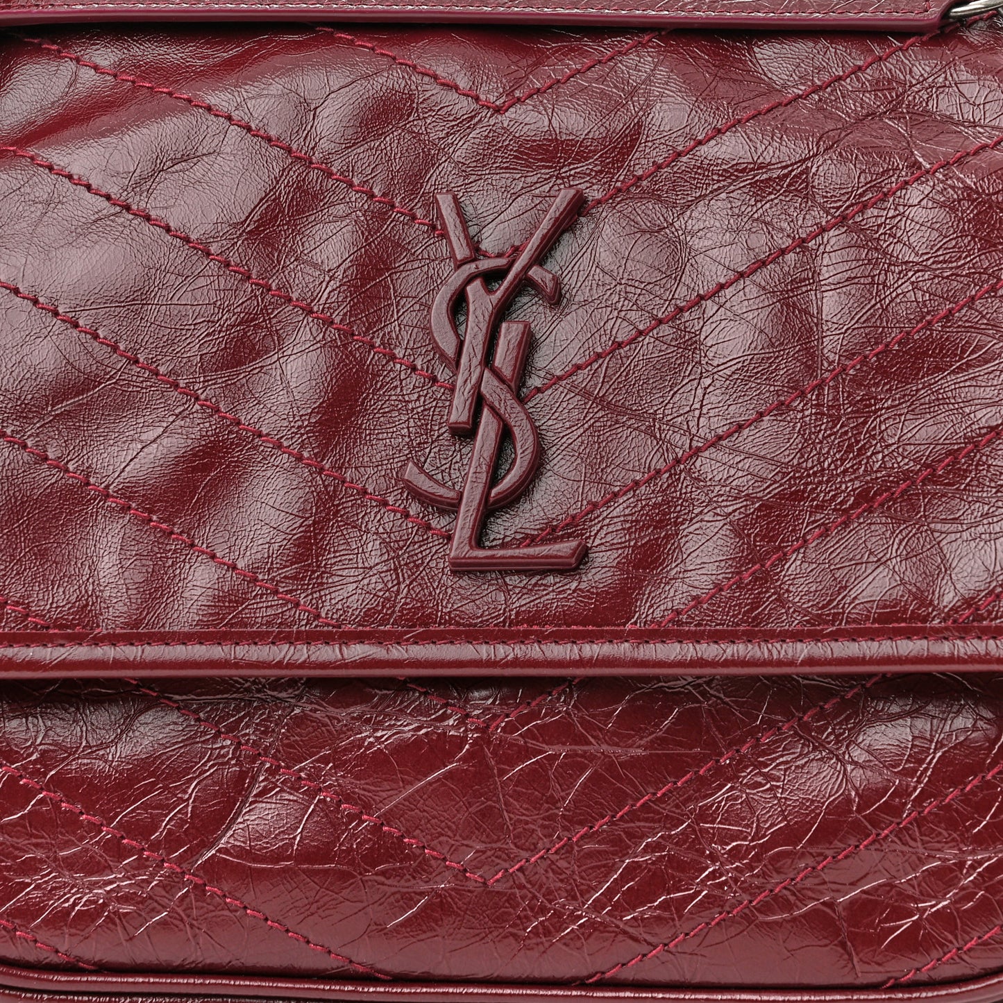 Crinkled Calfskin Matelasse Monogram Medium Niki Chain Satchel Rouge Legion