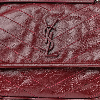 Saint Laurent Crinkled Calfskin Matelasse Monogram Medium Niki Chain Satchel Rouge Legion 7 of 9