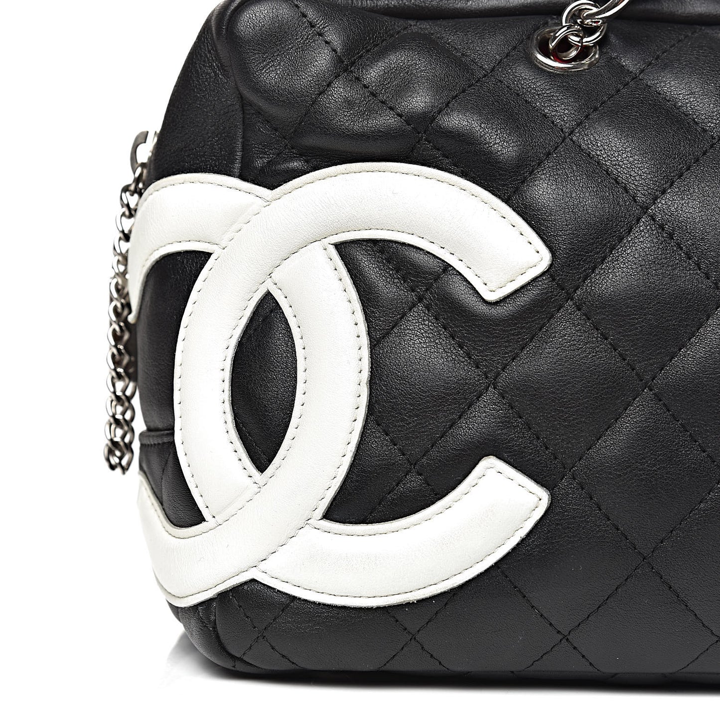 Calfskin Quilted Large Cambon Bowler Black White