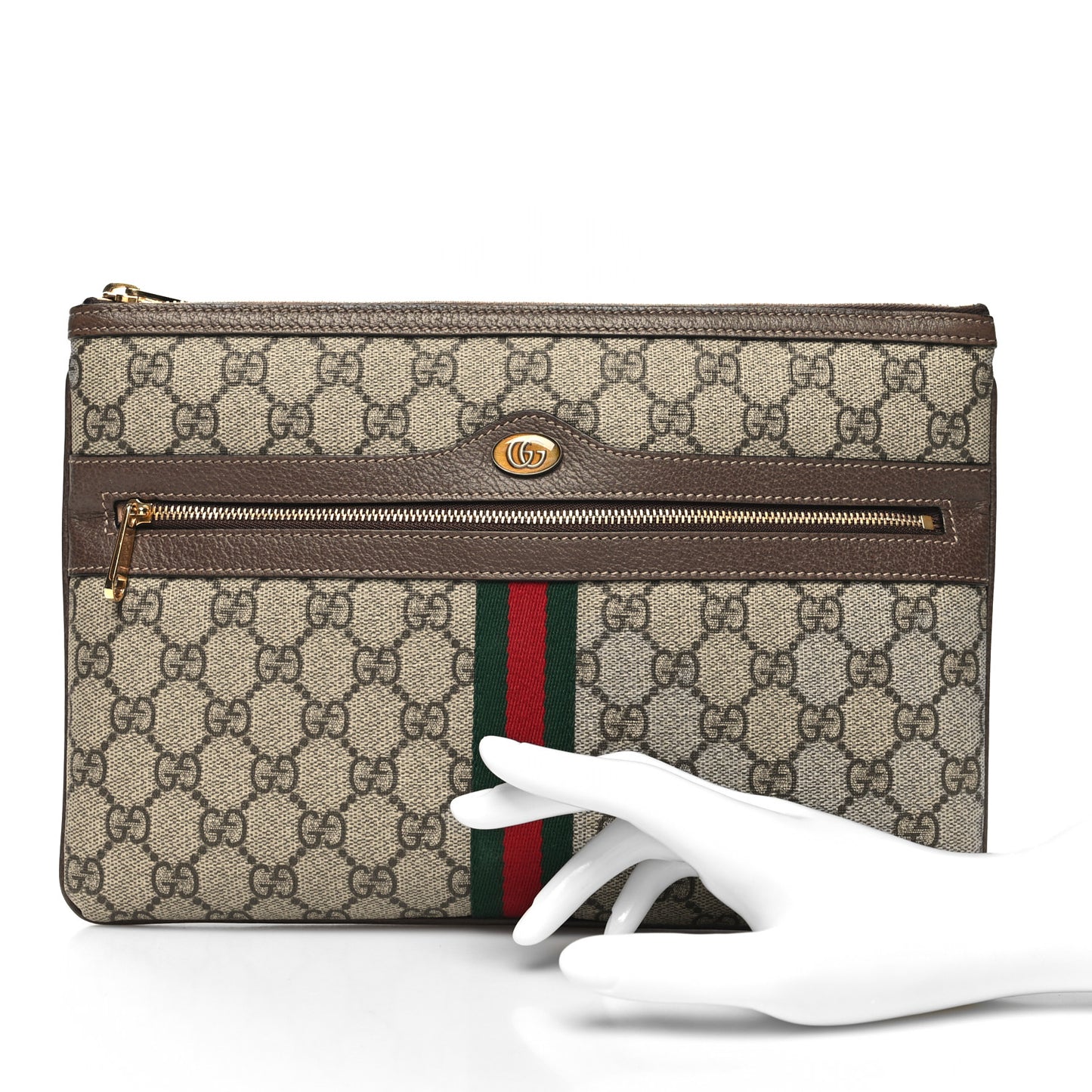 GG Supreme Monogram Large Ophidia Pouch Clutch Brown