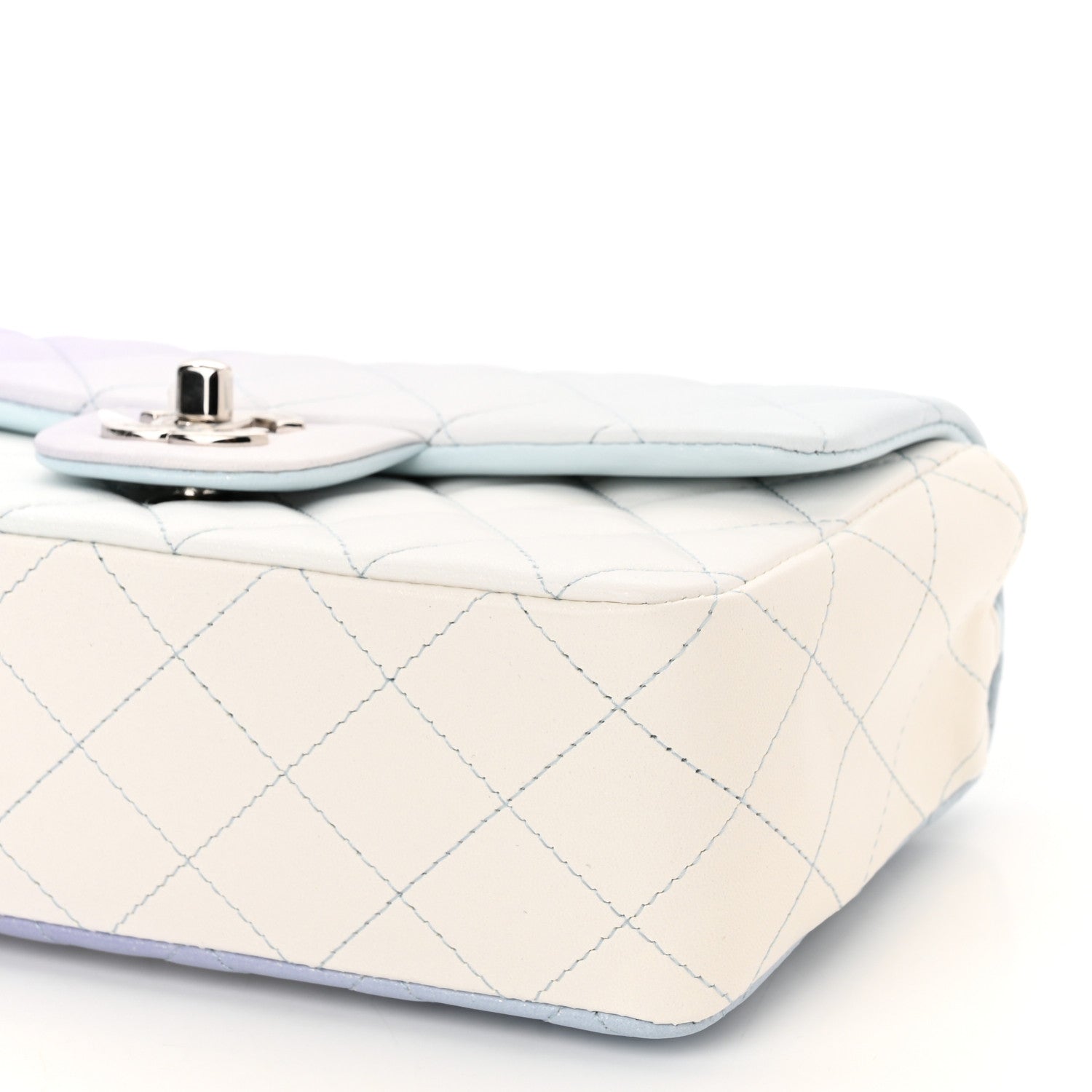 Chanel Perforated Lambskin Quilted Mini Rectangular Flap Light Blue Light Purple White 10 of 11