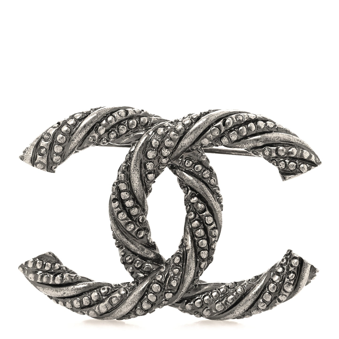 Ruthenium Twisted CC Brooch Silver