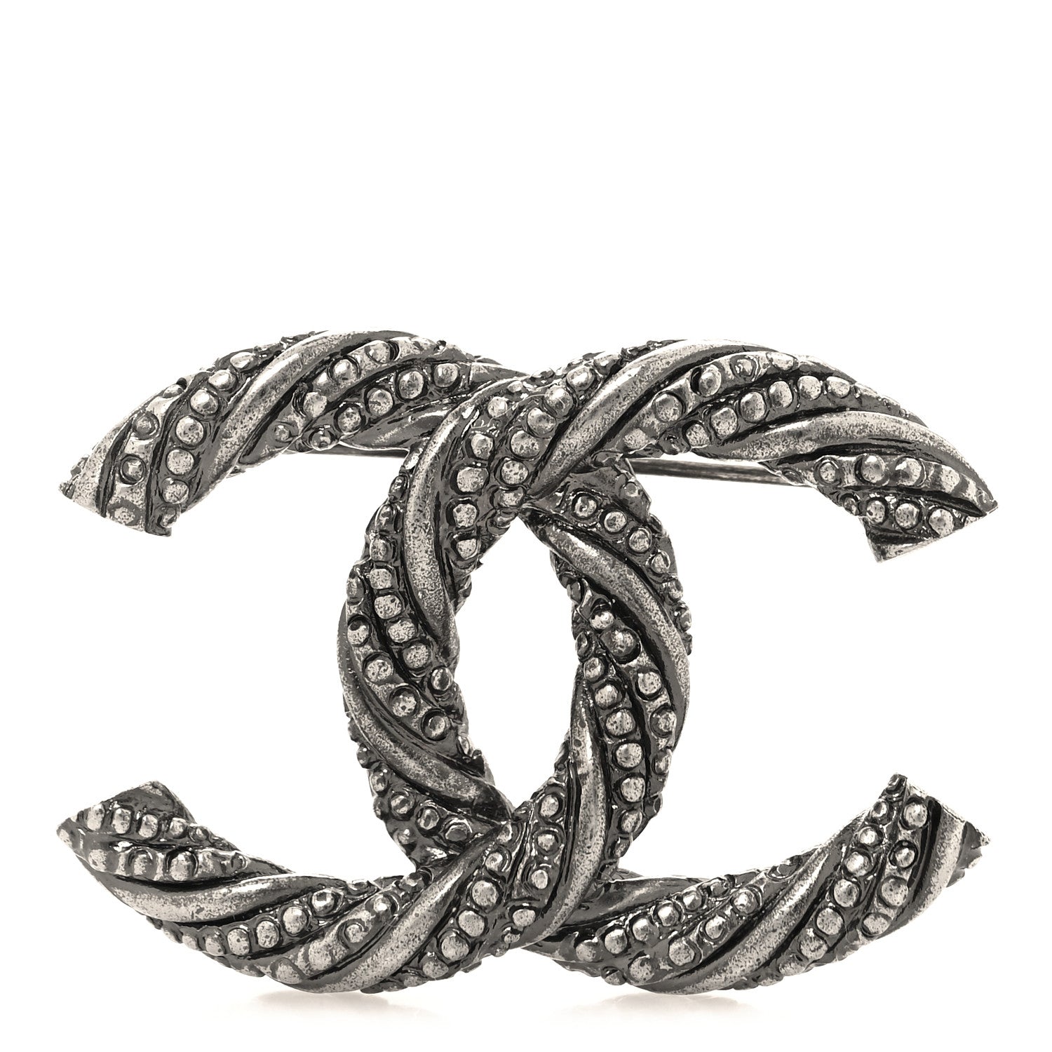 Chanel Ruthenium Twisted CC Brooch Silver 1 of 3