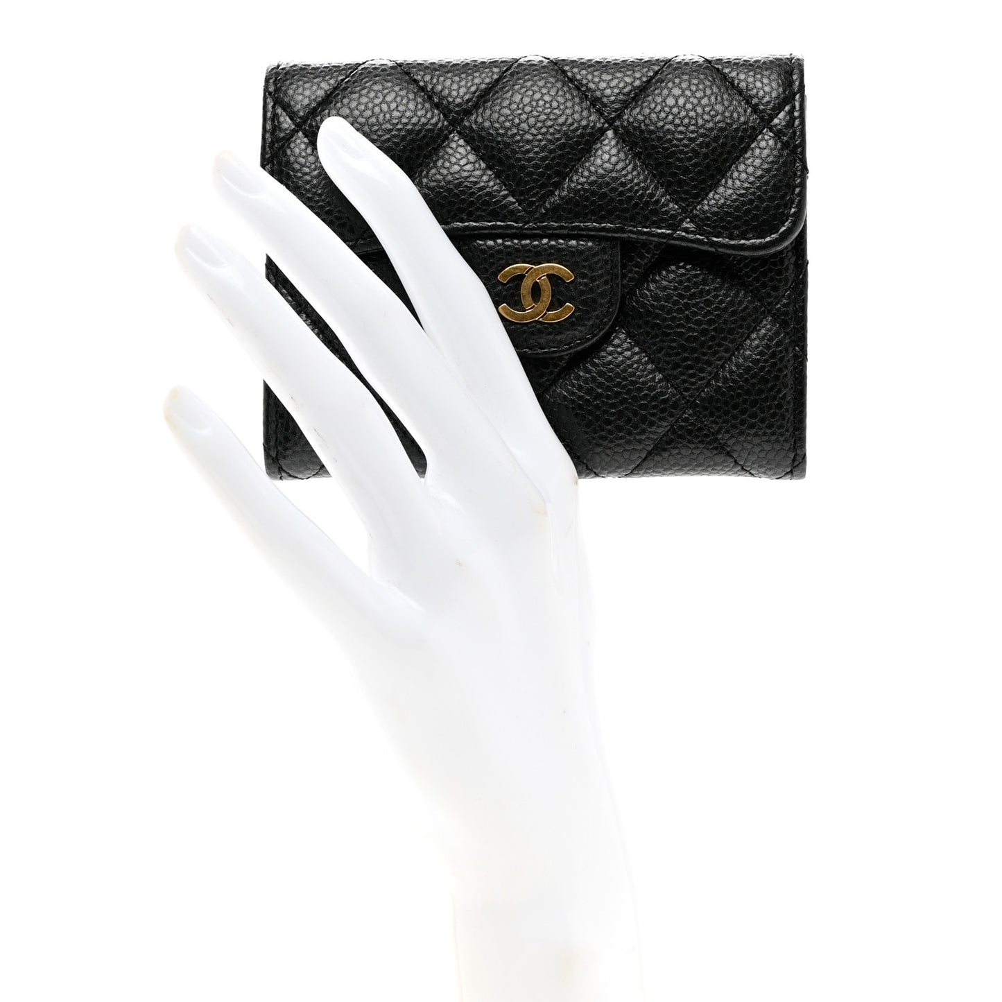 Caviar Quilted Flap Card Holder Wallet Black