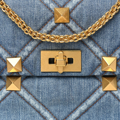 Valentino Garavani Denim Large Roman Stud Shoulder Bag Light Denim Selleria 7 of 9