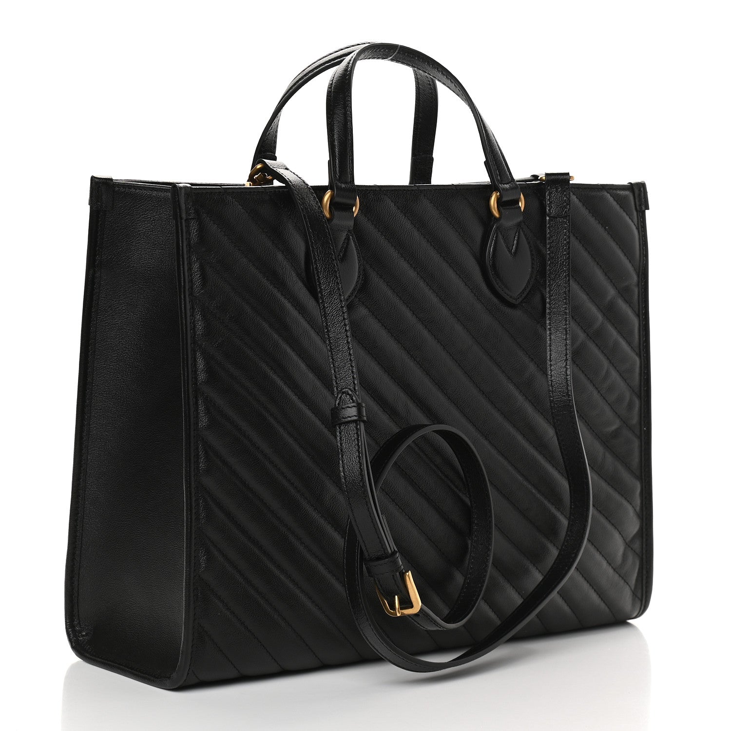 Gucci Azalea Calfskin Matelasse Diagonal GG Marmont Tote Bag Black 3 of 9