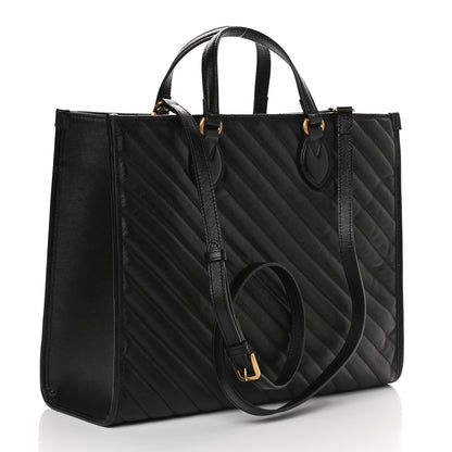 Gucci Azalea Calfskin Matelasse Diagonal GG Marmont Tote Bag Black 3 of 9