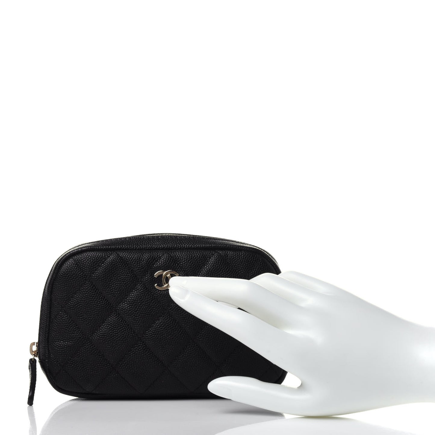Caviar Quilted Small Curvy Pouch Cosmetic Case Black