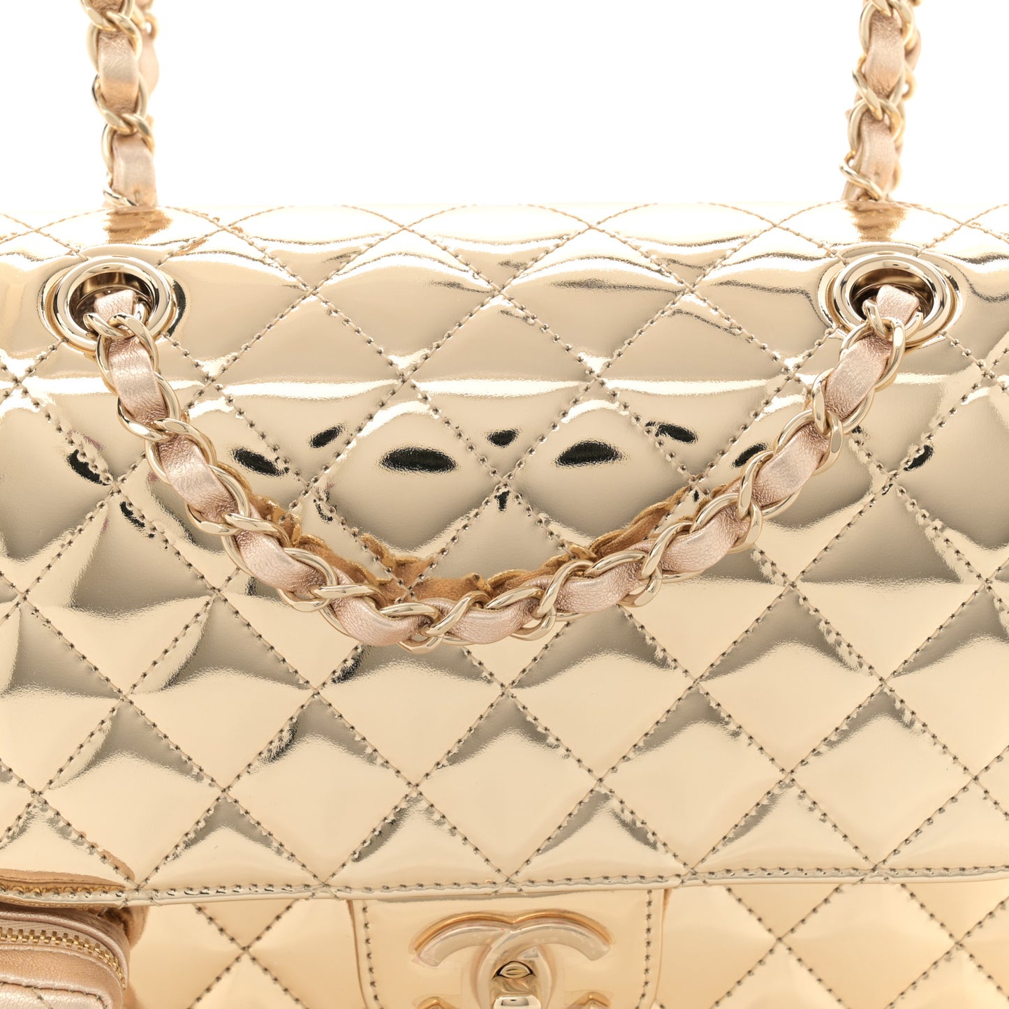 Mirror Calfskin Metallic Calfskin Quilted Hollywood Boulevard Backpack With Coin Purse Gold