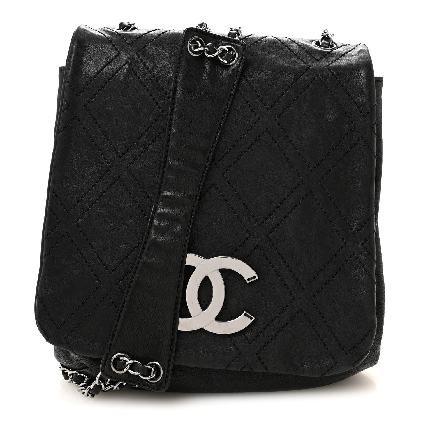 Calfskin Diamond Stitch Large Messenger Black