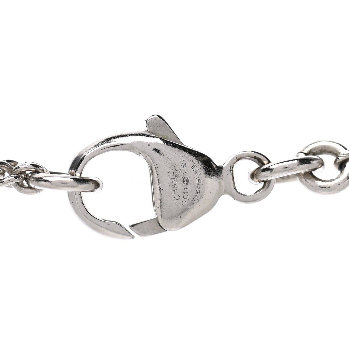 Crystal Pearl Twisted CC Drop Necklace Silver