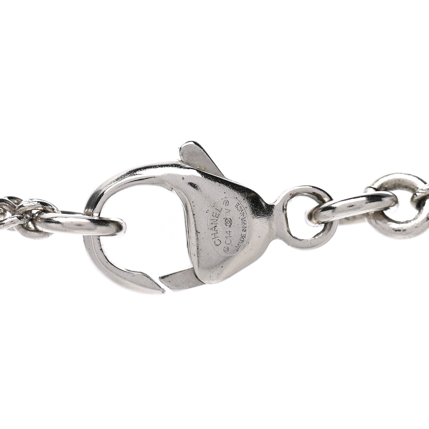 Chanel Crystal Pearl Twisted CC Drop Necklace Silver 4 of 5