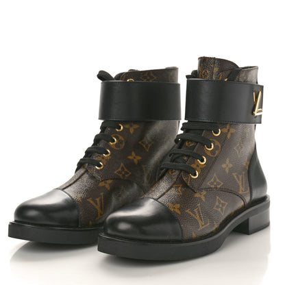 Louis Vuitton Calfskin Monogram Wonderland Flat Ranger Boots 38 Black 4 of 8