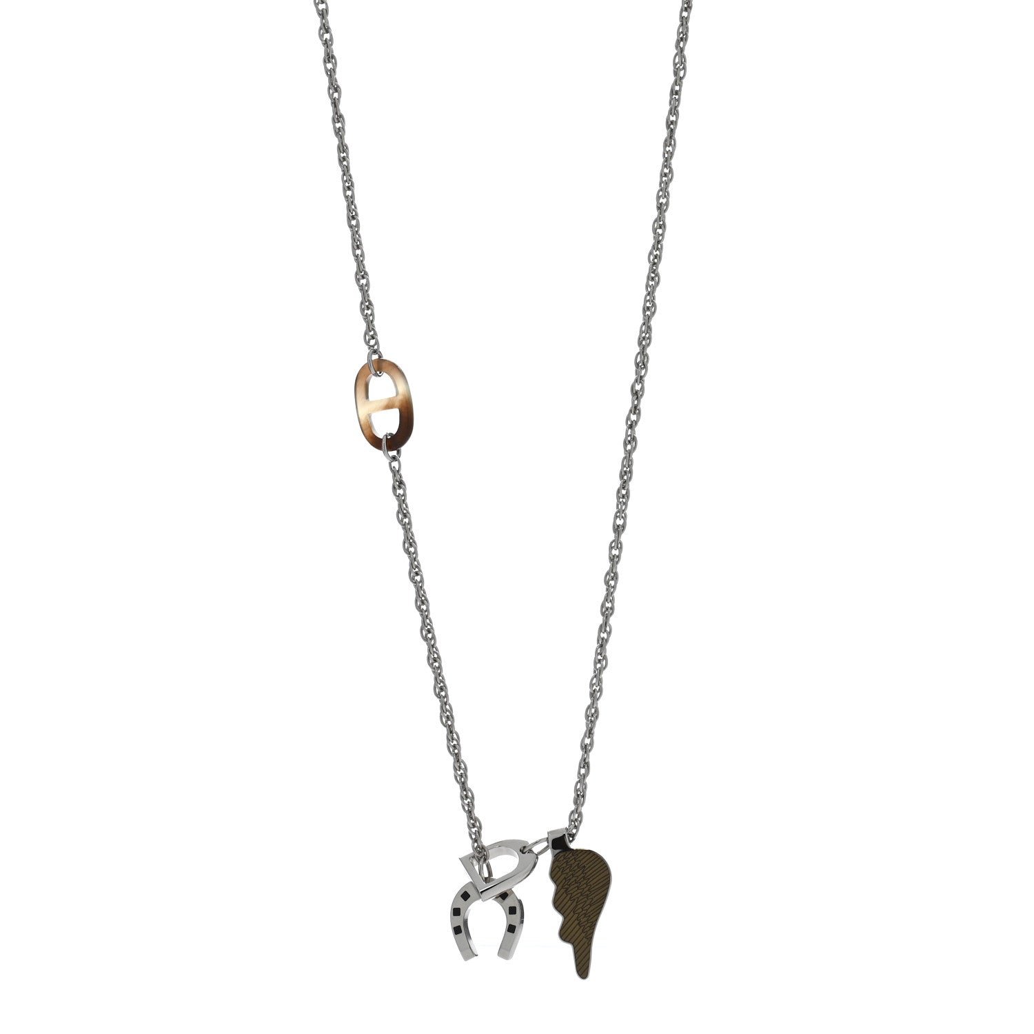 Hermes Palladium Buffalo Horn Lacquered Bon Voyage Necklace Black Dore 1 of 5