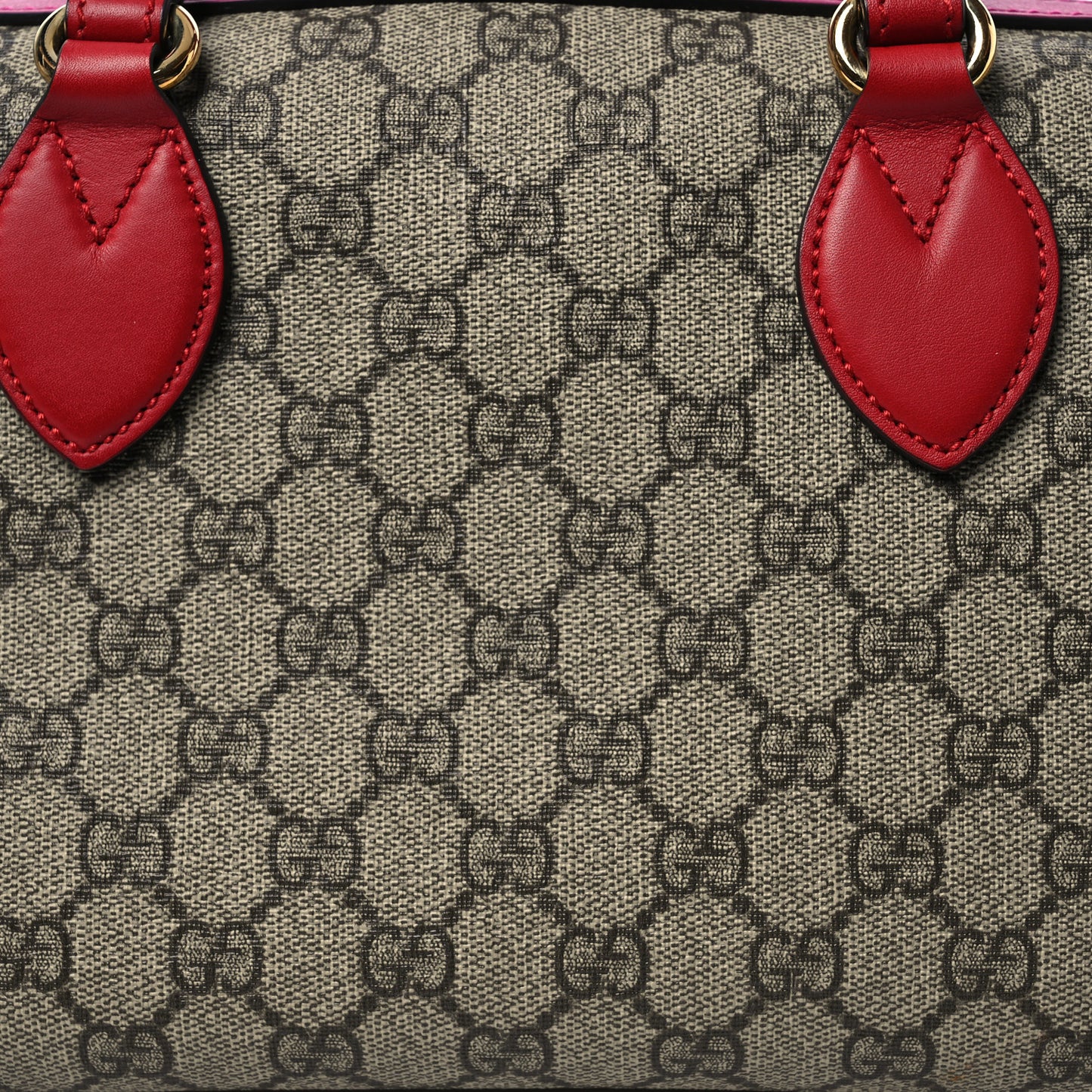 GG Supreme Monogram Moon Calfskin Small Boston Beige Ebony Hibiscus Red New Rosette