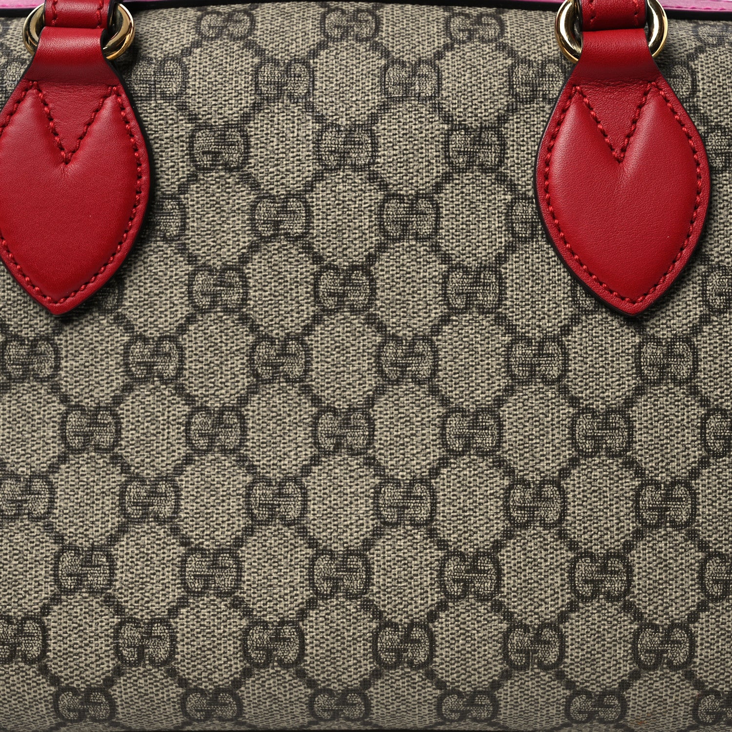 Gucci GG Supreme Monogram Moon Calfskin Small Boston Beige Ebony Hibiscus Red New Rosette 8 of 11
