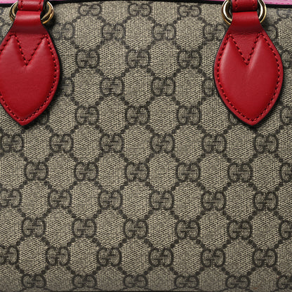 Gucci GG Supreme Monogram Moon Calfskin Small Boston Beige Ebony Hibiscus Red New Rosette 8 of 11