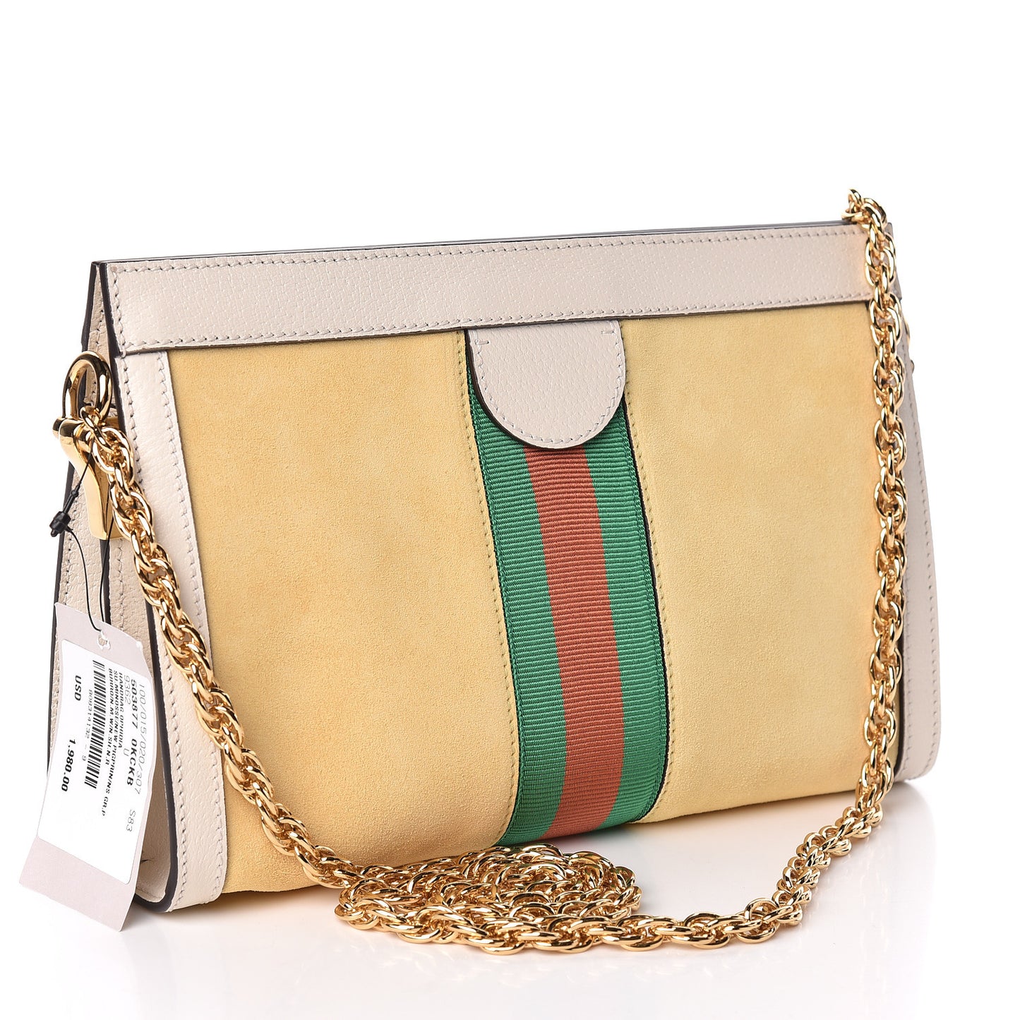 Suede Calfskin GG Web Small Ophidia Chain Shoulder Bag Burro New Mystic White
