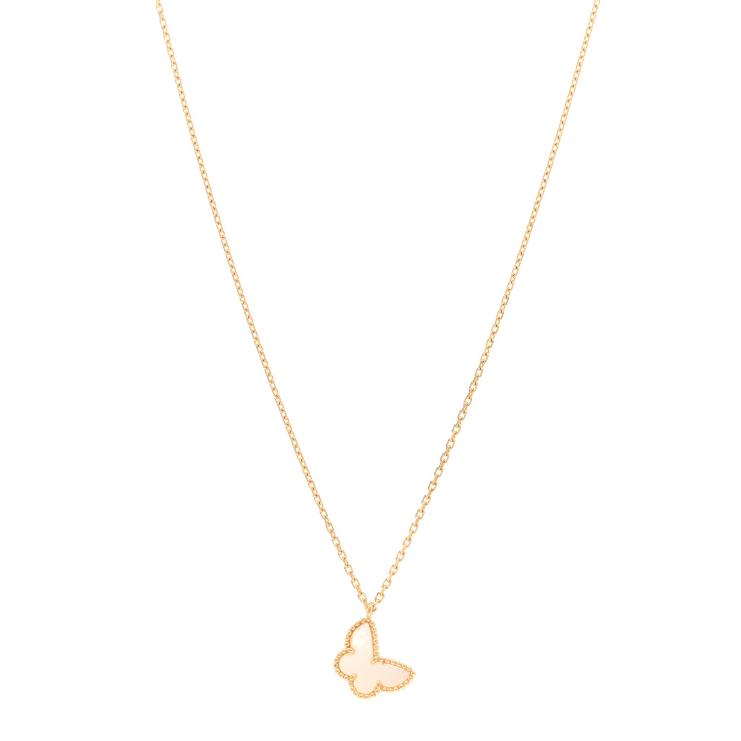 Van Cleef & Arpels 18K Yellow Gold Mother of Pearl Sweet Alhambra Butterfly Pendant Necklace 1 of 6