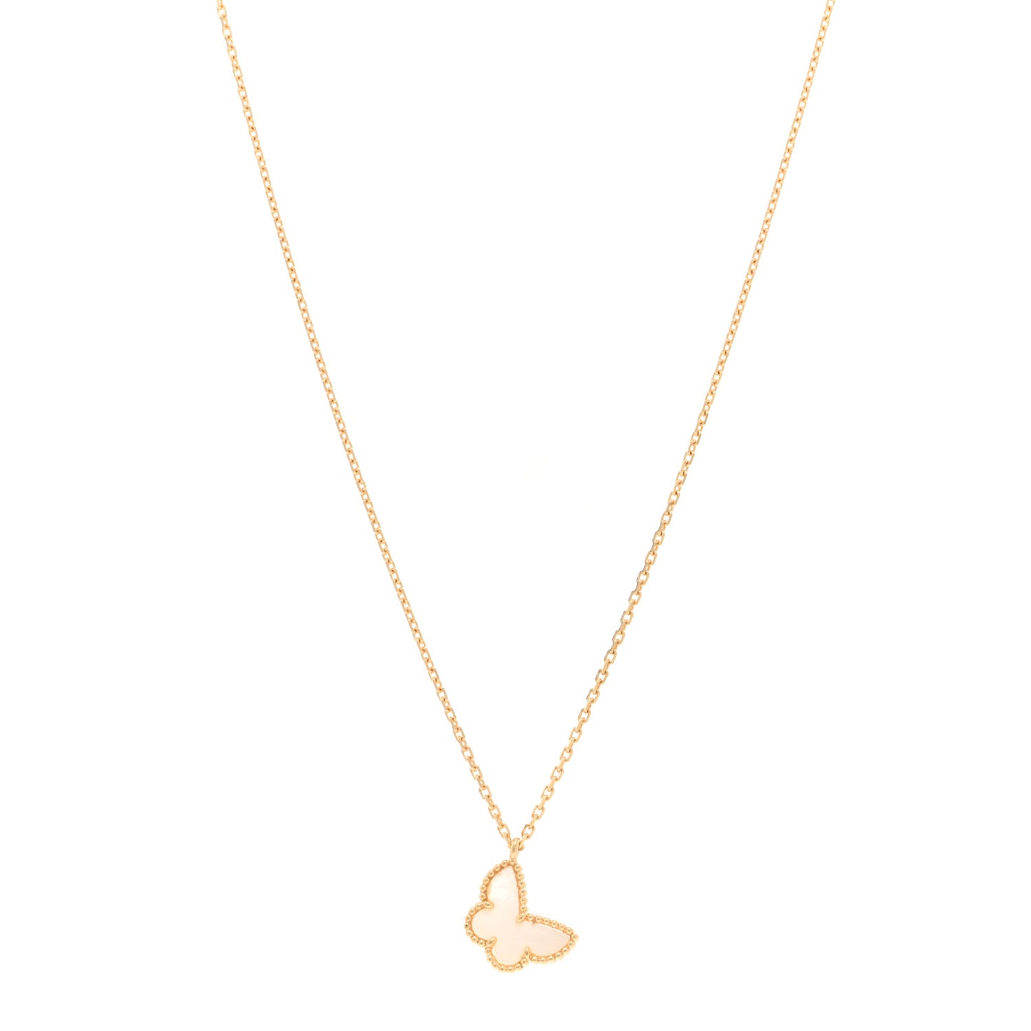 18K Yellow Gold Mother of Pearl Sweet Alhambra Butterfly Pendant Necklace