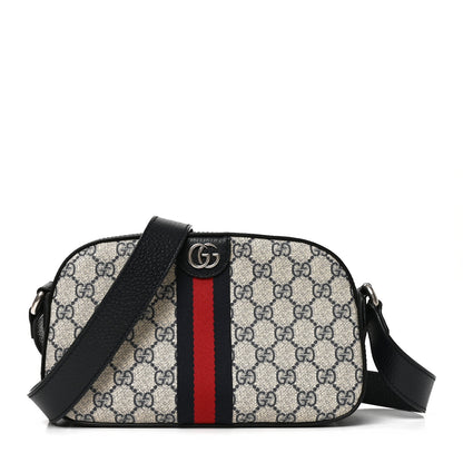 Gucci GG Supreme Monogram Textured Dollar Calfskin Web Small Ophidia Camera Bag Beige Blue 1 of 10