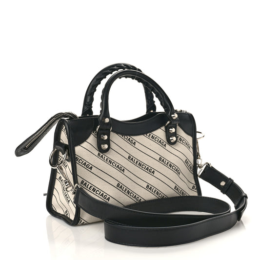 Canvas Satin Calfskin Diagonal Allover Logo Print Classic Silver Hardware Mini City Natural Black