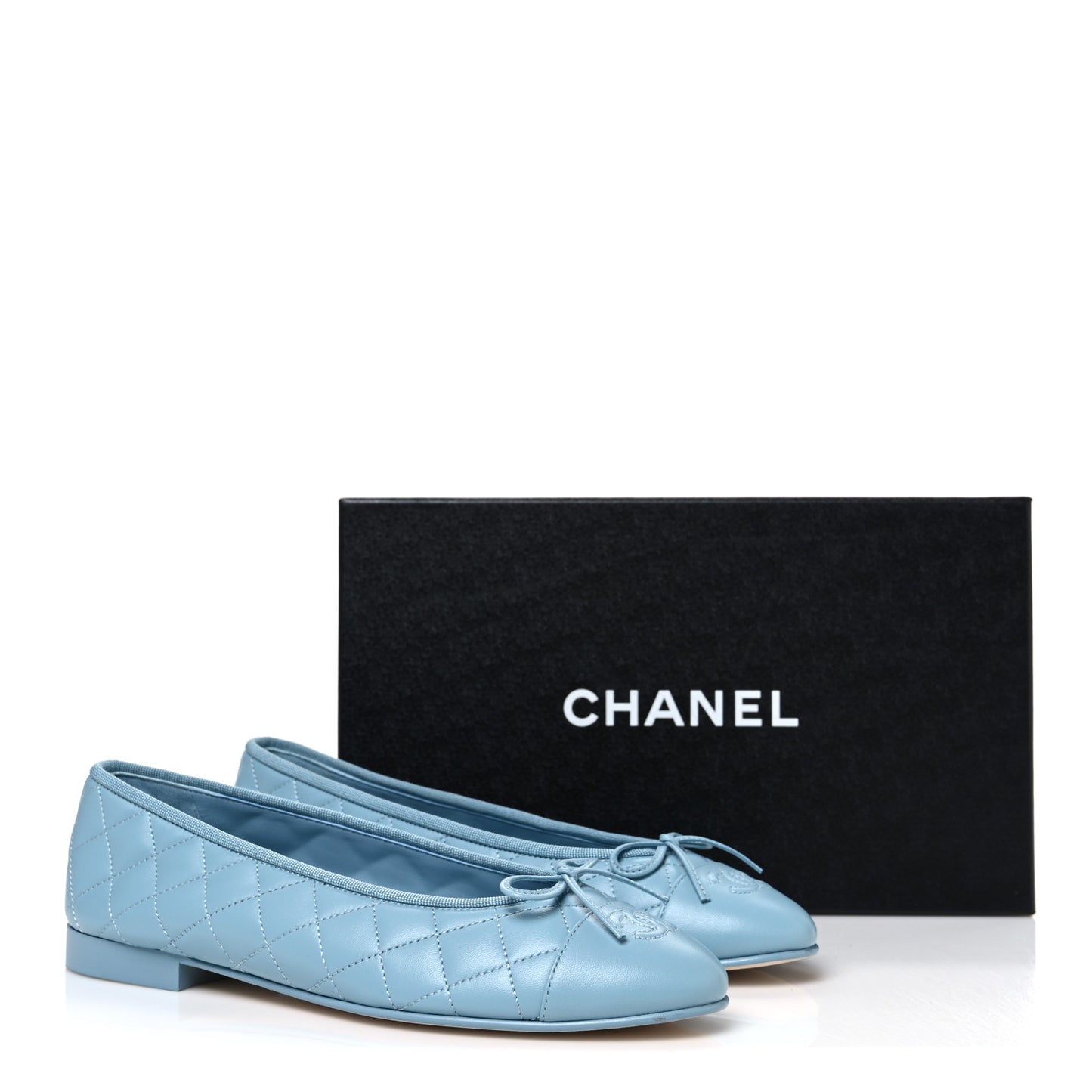 Lambskin Quilted CC Cap Toe Ballerina Flats 39.5 Blue