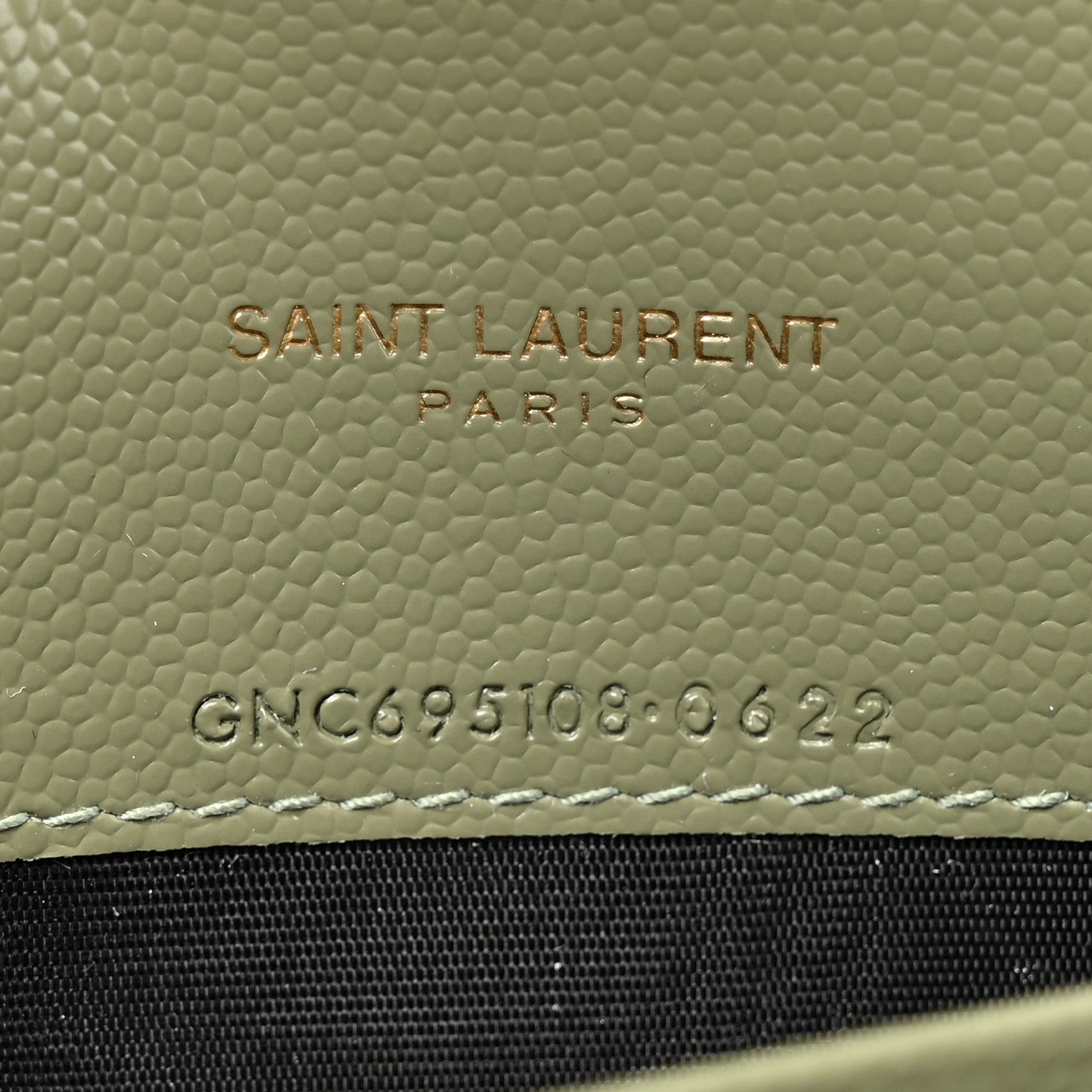 Saint Laurent Grain De Poudre Matelasse Chevron Monogram Envelope Chain Wallet Light Sage 7 of 11