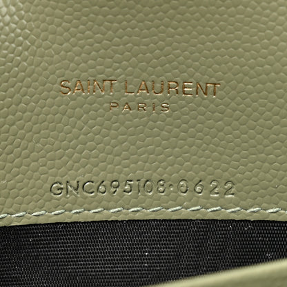 Saint Laurent Grain De Poudre Matelasse Chevron Monogram Envelope Chain Wallet Light Sage 7 of 11
