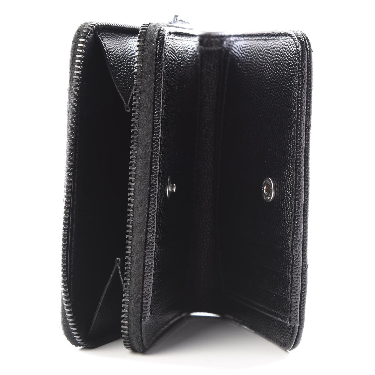 Grain De Poudre Matelasse Chevron Monogram Compact Zip Around Wallet Black