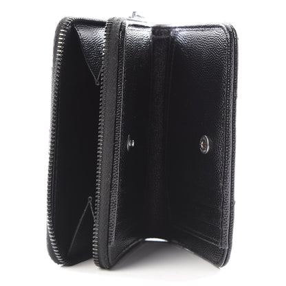 Saint Laurent Grain De Poudre Matelasse Chevron Monogram Compact Zip Around Wallet Black 4 of 10