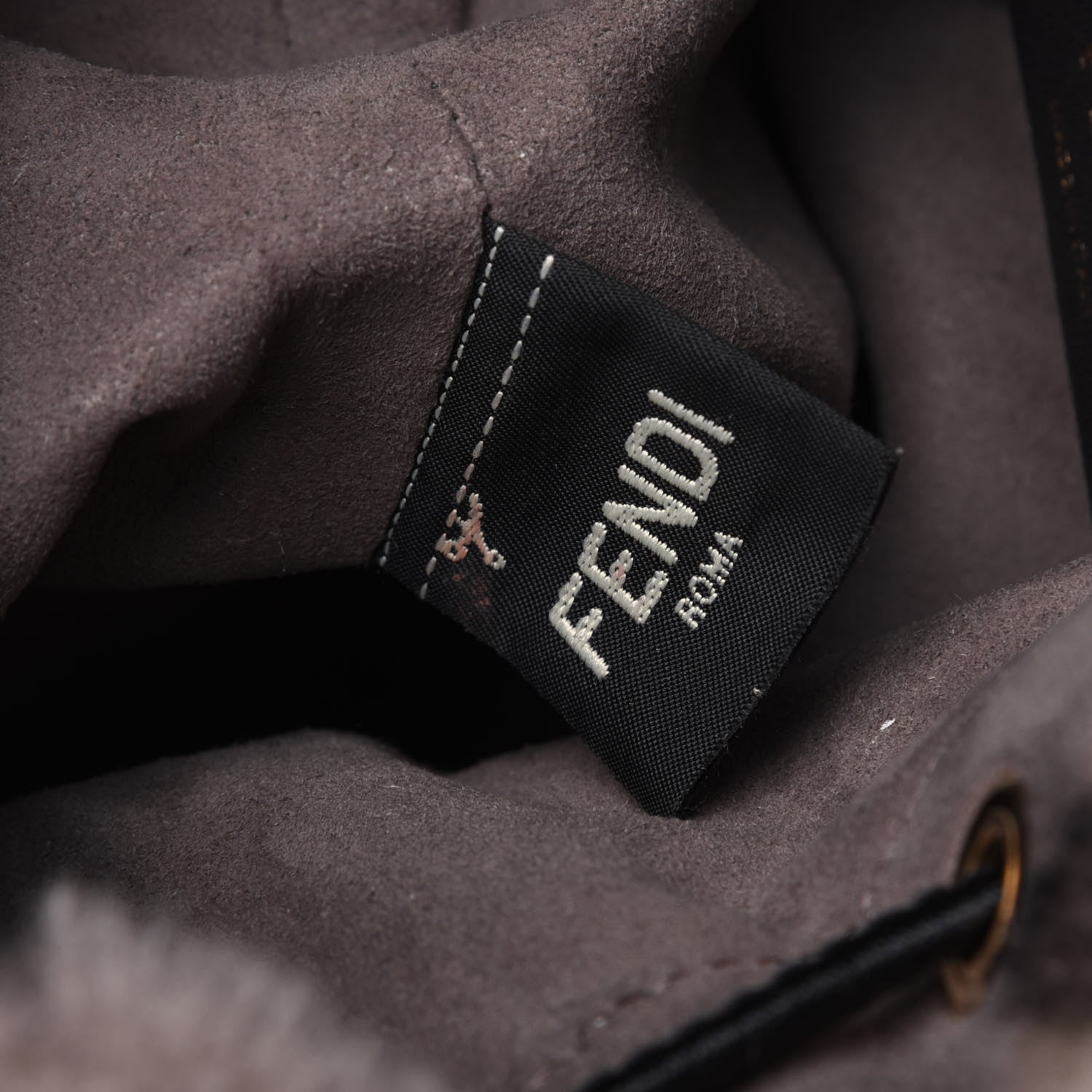 Fendi Shearling F is Fendi Macro FF 1974 Diagonal Mini Mon Tresor Bucket Bag Dove Black 8 of 18
