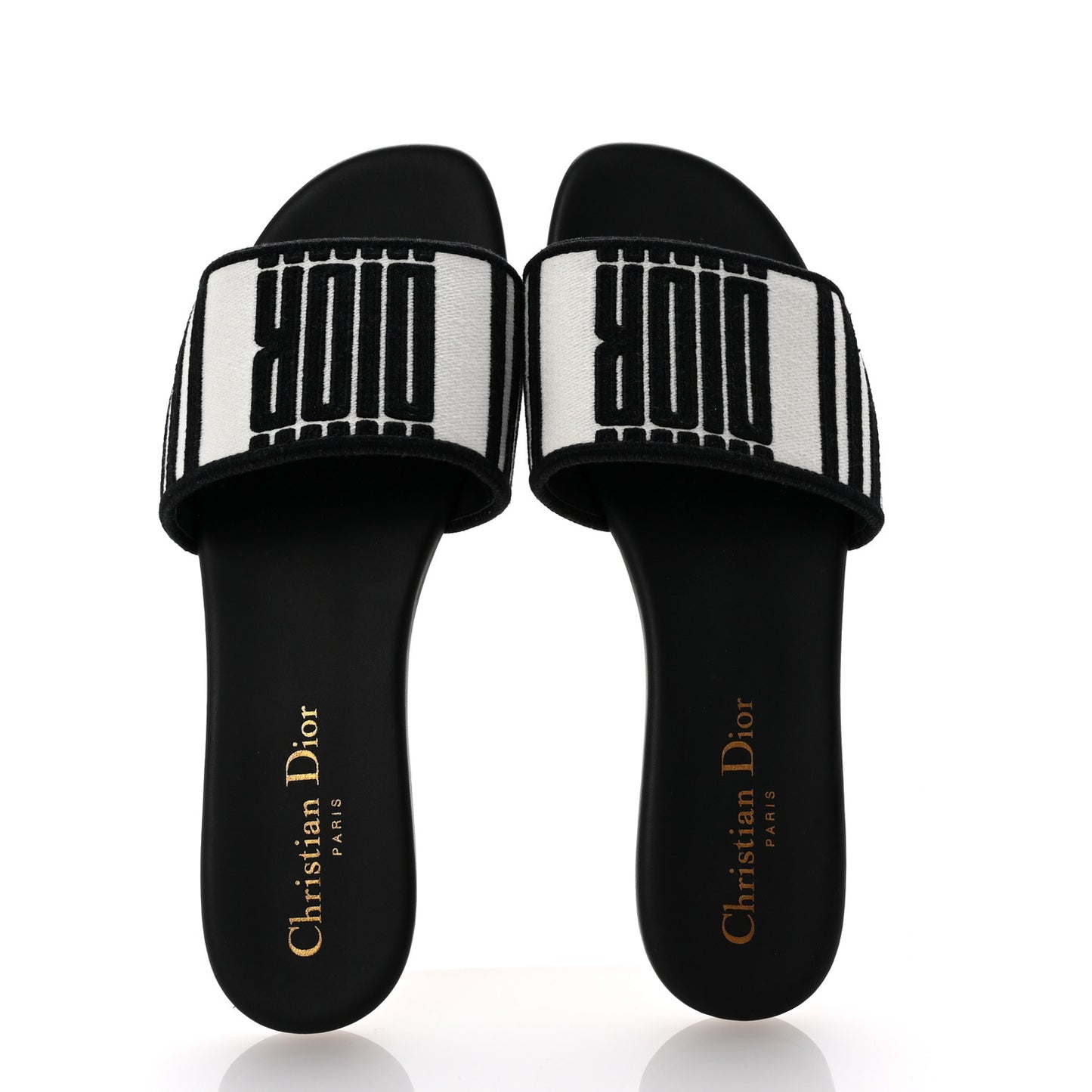 Cotton Embroidered Dway Mule Slides Sandals 36 Black White