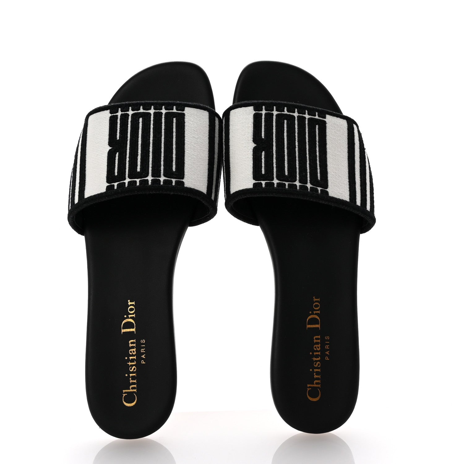 Christian Dior Cotton Embroidered Dway Mule Slides Sandals 36 Black White 2 of 9