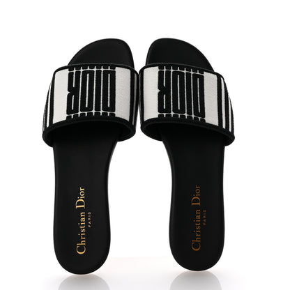 Christian Dior Cotton Embroidered Dway Mule Slides Sandals 36 Black White 2 of 9