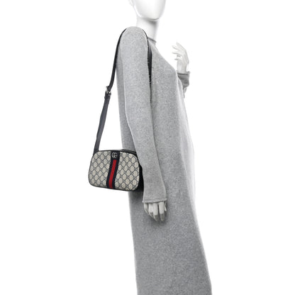 Gucci GG Supreme Monogram Textured Dollar Calfskin Web Small Ophidia Camera Bag Beige Blue 2 of 12