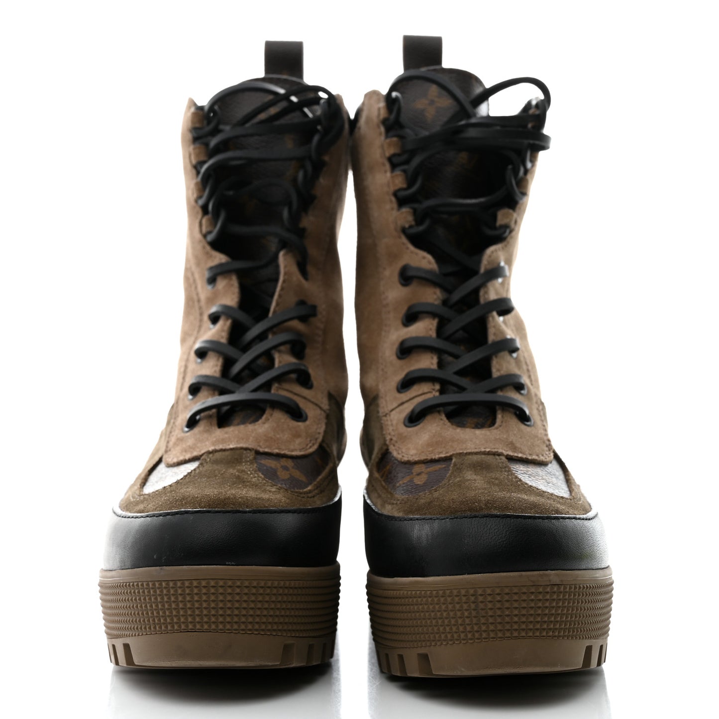 Suede Calfskin Monogram Laureate Platform Desert Boots 39.5 Taupe